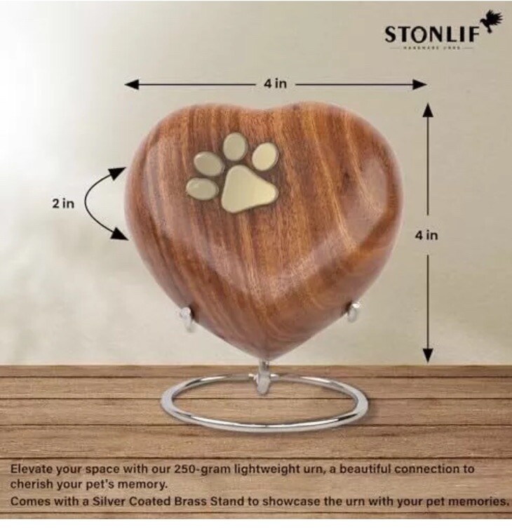 Classic Heart Rose Wood Any Pet Memorial Urn Dog Cat Urns for Ashes Cremation SM