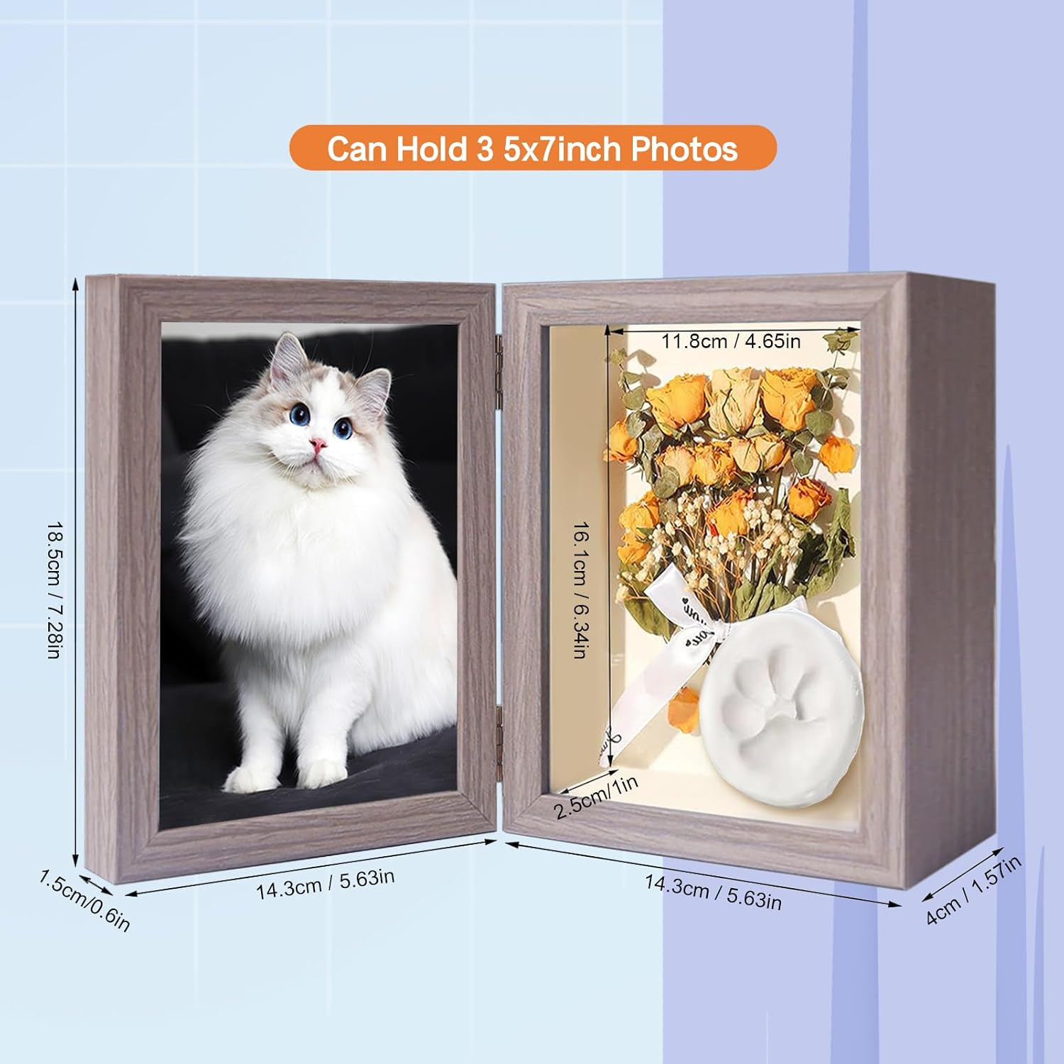 5X7 Pet Memorial Picture Frame Shadow Box for Dogs and Cats Frame Keepsake for 3