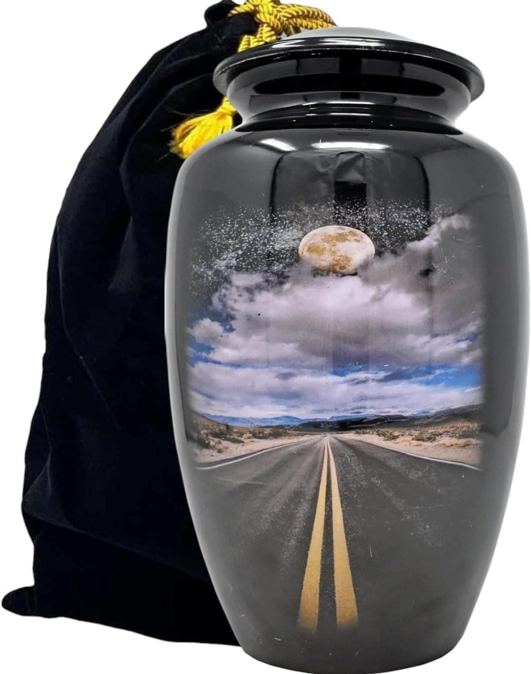 10.5” Road Path Cremation Urn Adult Large Black Urn for Human Ashes with Bag