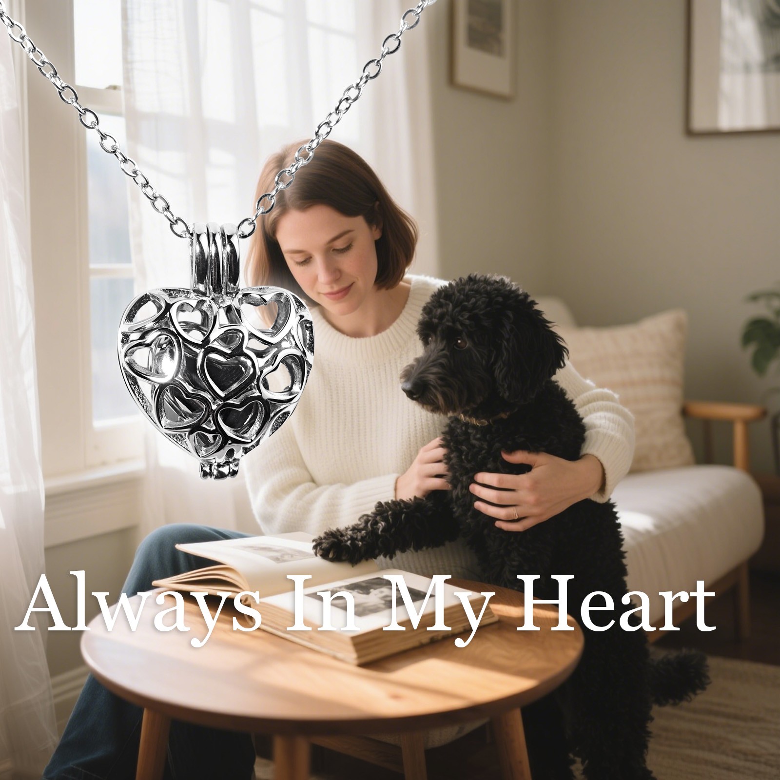 Silver Cremation Jewelry Pendant Urn Memorial Necklace with Box For Dog&Cat