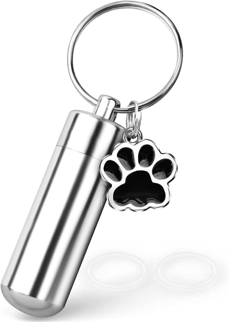 Waterproof Cremation Pet Urns Keychain for Dogs Ashes, Cylinder Cat Dog Urn for