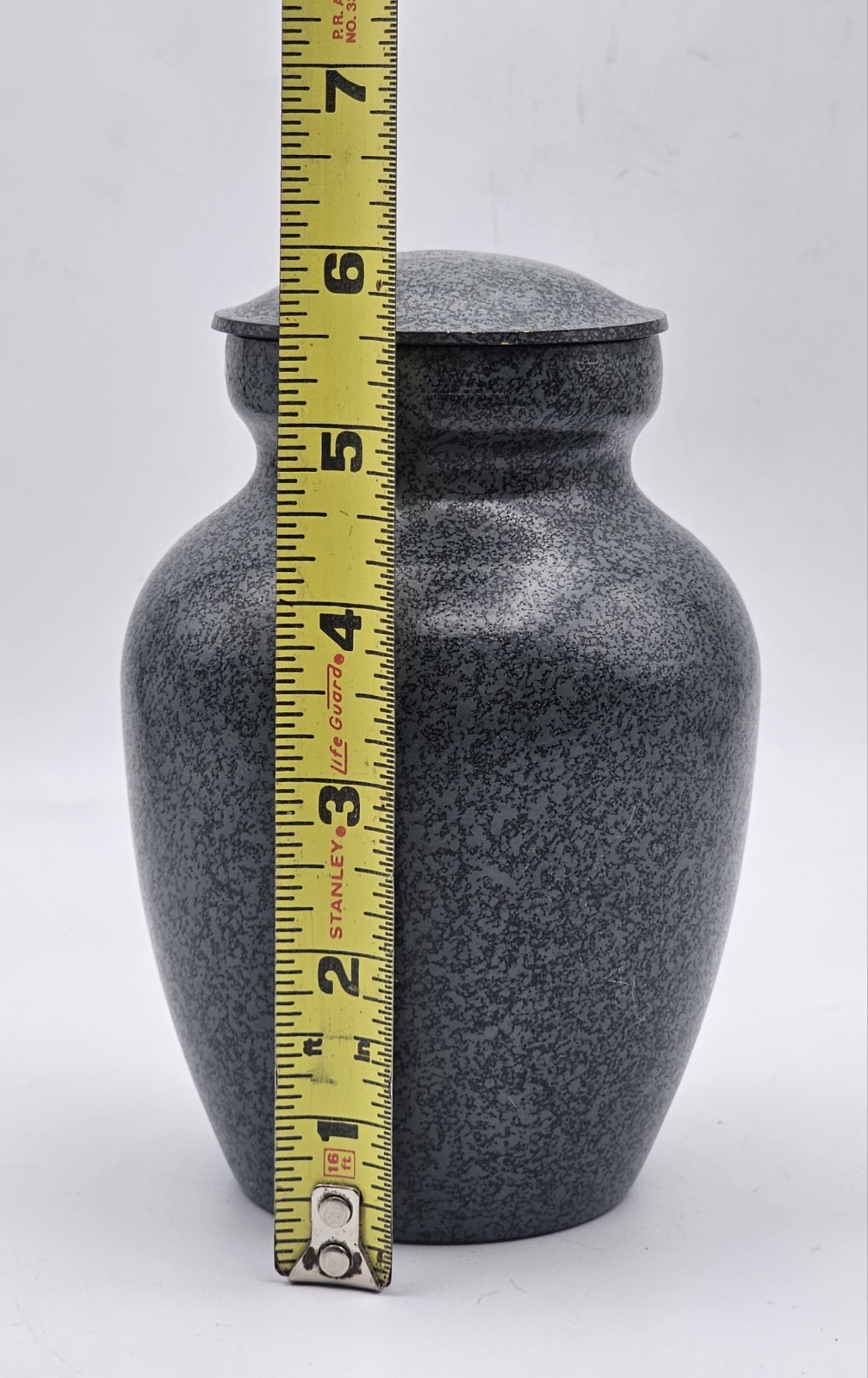 Brass Small Memorial Cremation Urn w/ Metal Lid 6″~ Human/Pet Ashes Grey & Black
