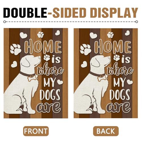 Decorative Garden Flag, Pet Paw Print Yard 12″ x 18″ Home is Where My Dogs are