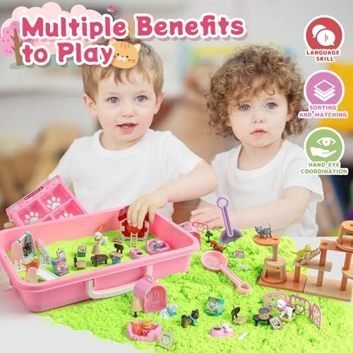 Sensory Bin,Play Sand Kit for Girls and Boys with 2.2lbs Sensory Cat and Dog