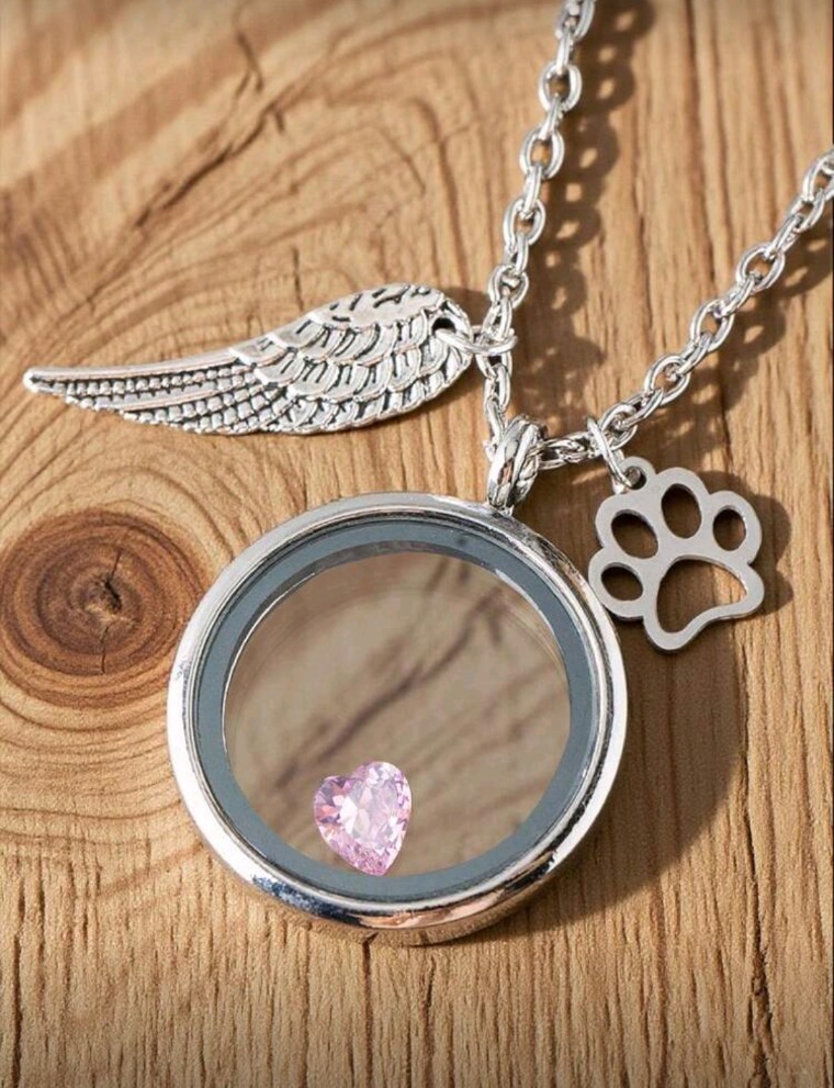New Living Keepsake Hair Pendant Necklack Memorial Pet Cat Dog Wings Paw Charm
