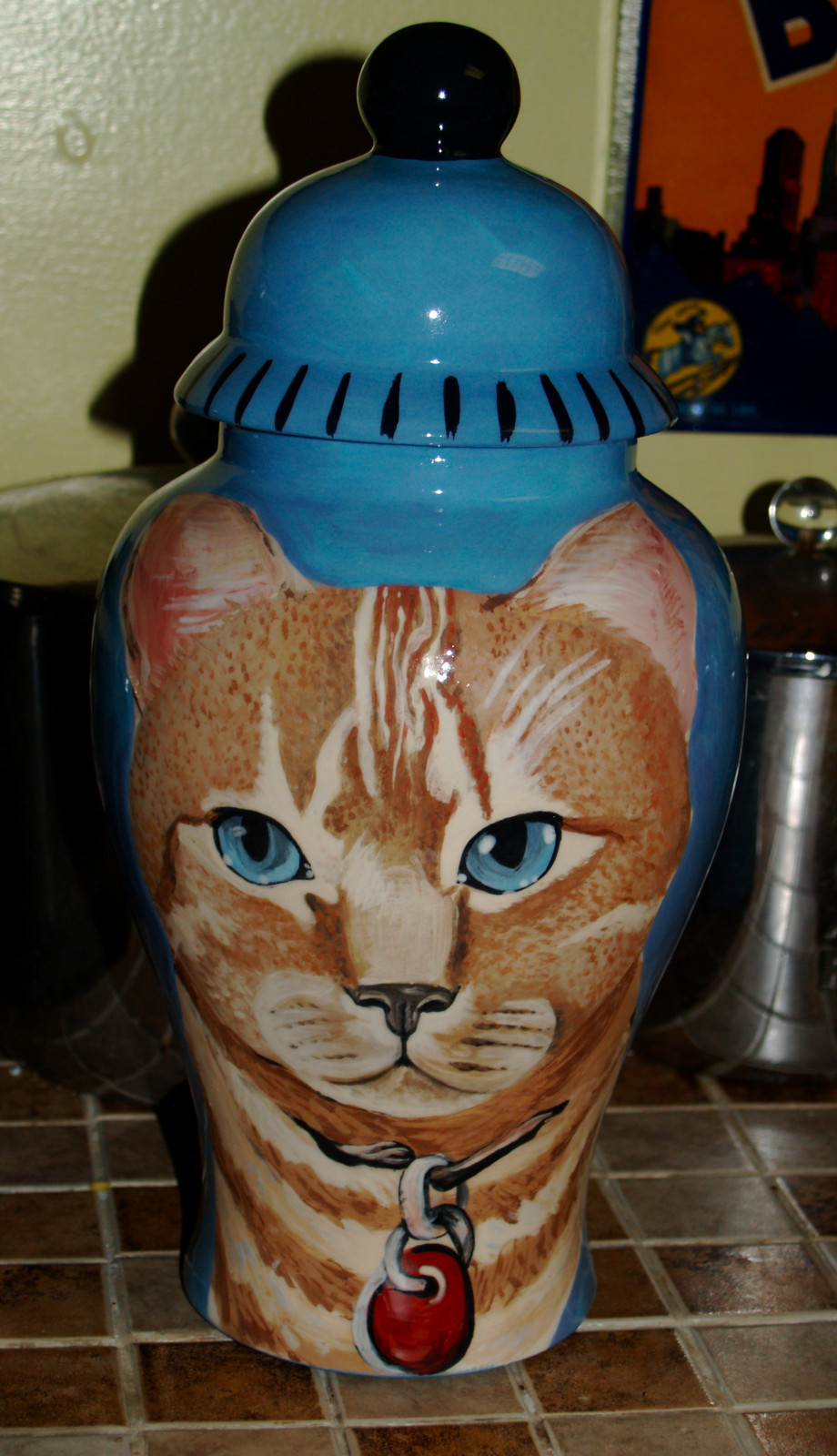 Custom hand painted funerary cremation urn for pets or people xlrg cat urn tabby