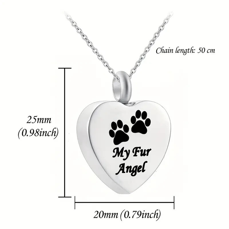 “Paw Print Design” Pet Memorial Necklace – Heart Pendant Urn For Pet Ashes