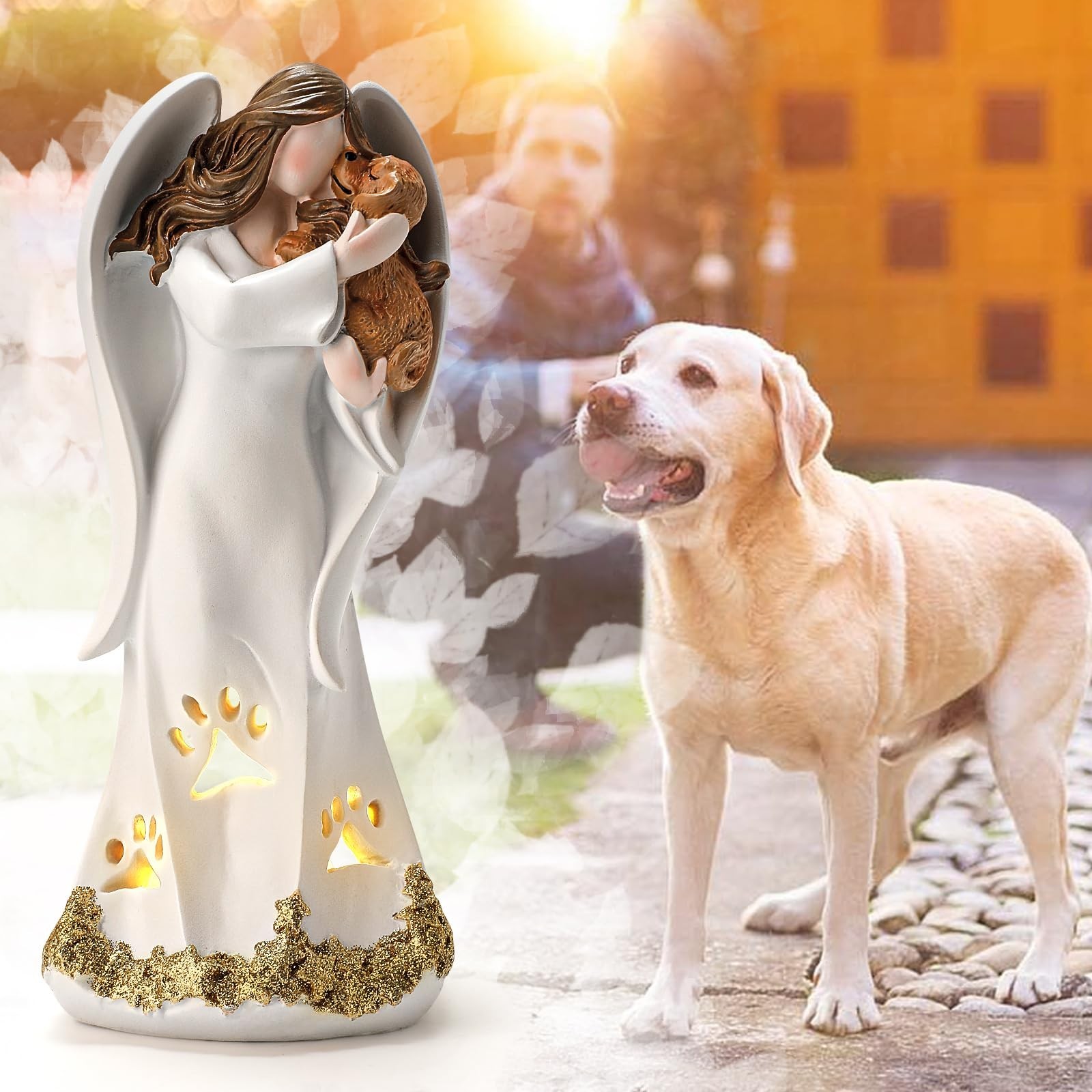 INLOMEM Dog Memorial Gifts for Loss of Pet, Hand-Sculpted Sympathy Gifts (Whi…