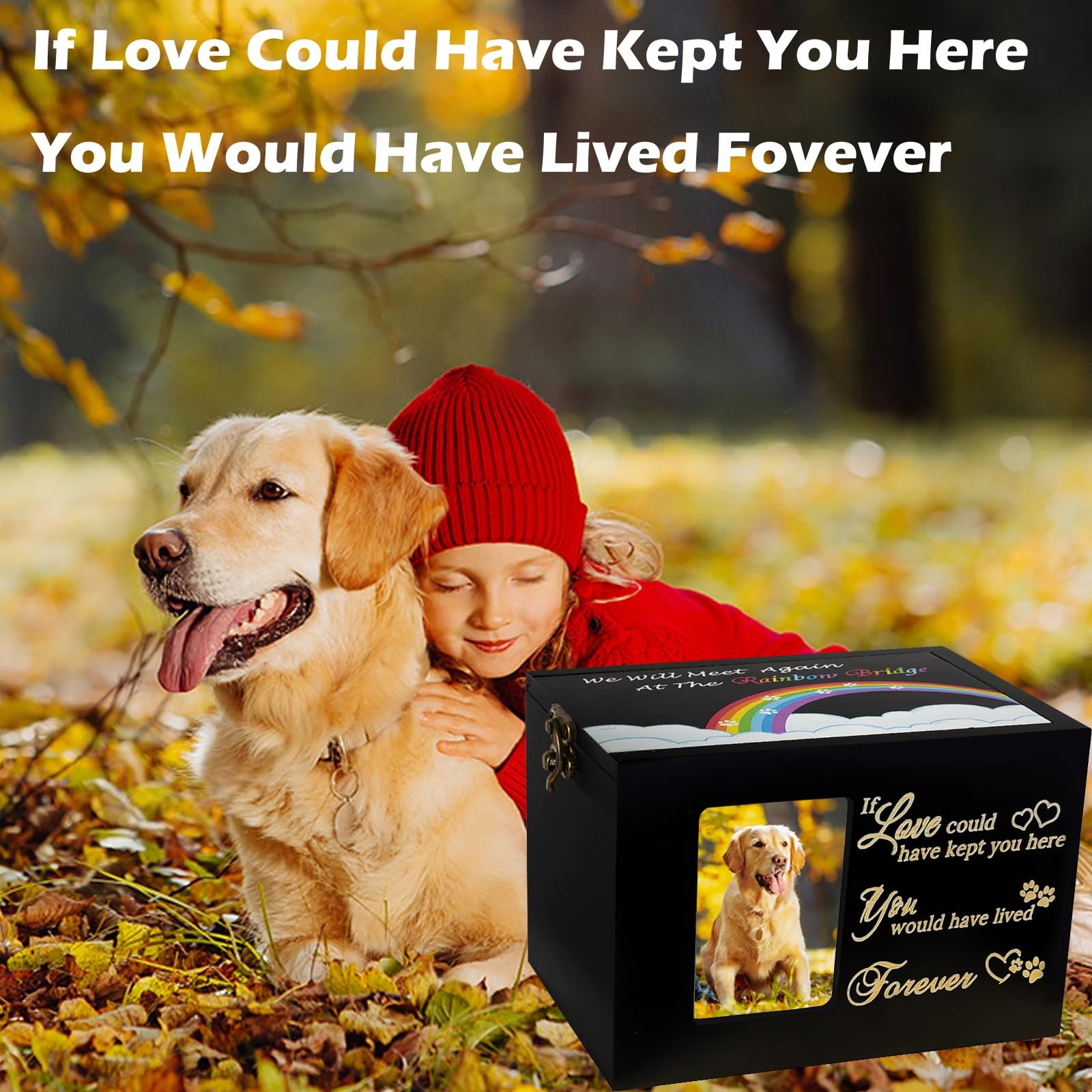 Solid Wood Pet Urns for Dog or Cat Ashes,Rainbow Bridge Memorial | Small Dog Urn