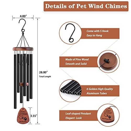 28″ Dog Memorial Wind Chimes Pet Loss Sympathy Gift Remembrance Bereavement Deco