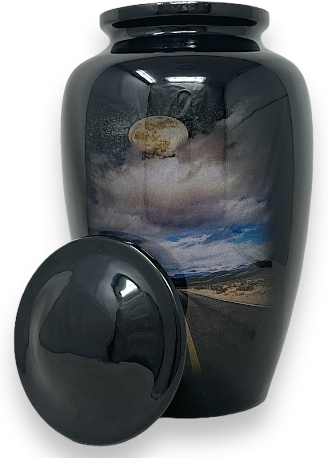 10.5” Road Path Cremation Urn Adult Large Black Urn for Human Ashes with Bag