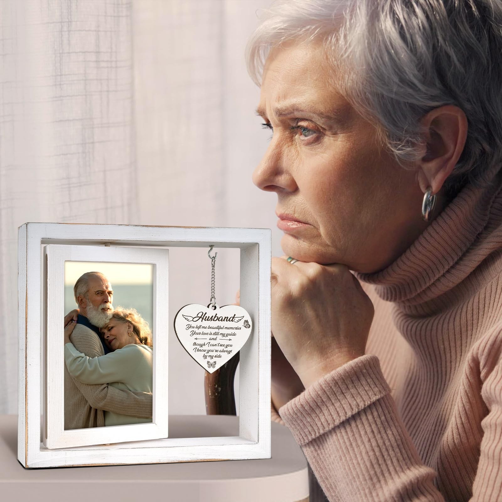 Vetbuosa Husband Memorial Picture Frame, Rotating 4×6 Photo Frame, Vintage St…