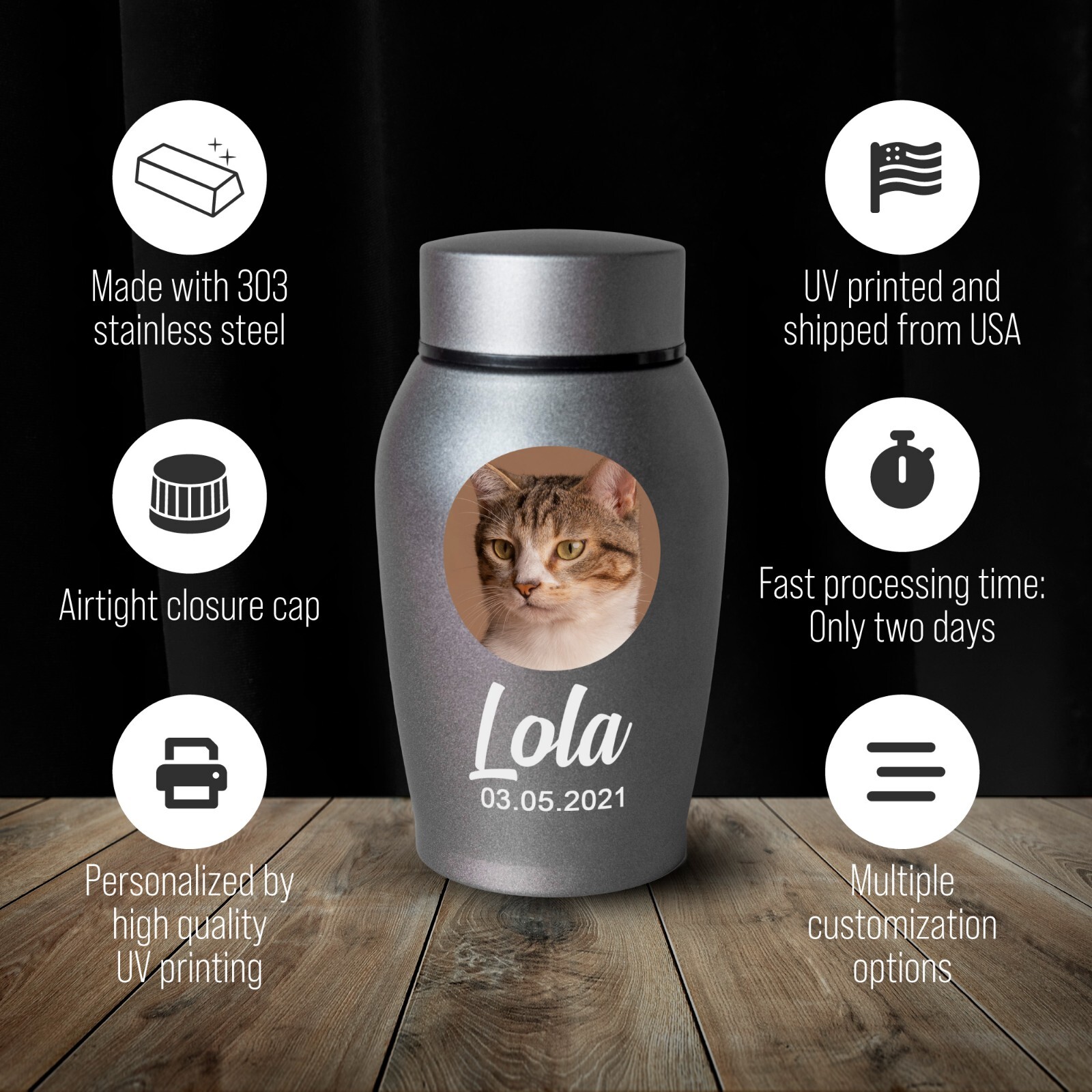 Custom pet photo urn for dogs ashes, personalized dog memorial cremation urn