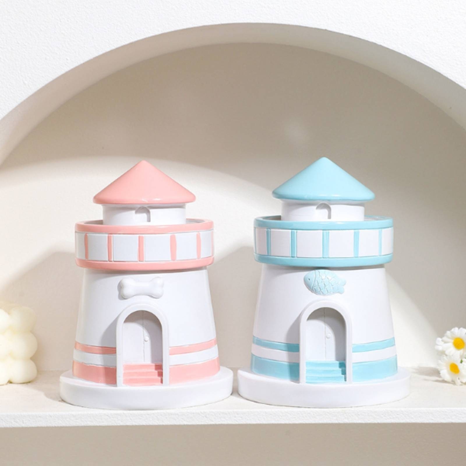 Pet Memorial Urn Arched Opening Lighthouse-Shaped Urn Round Base