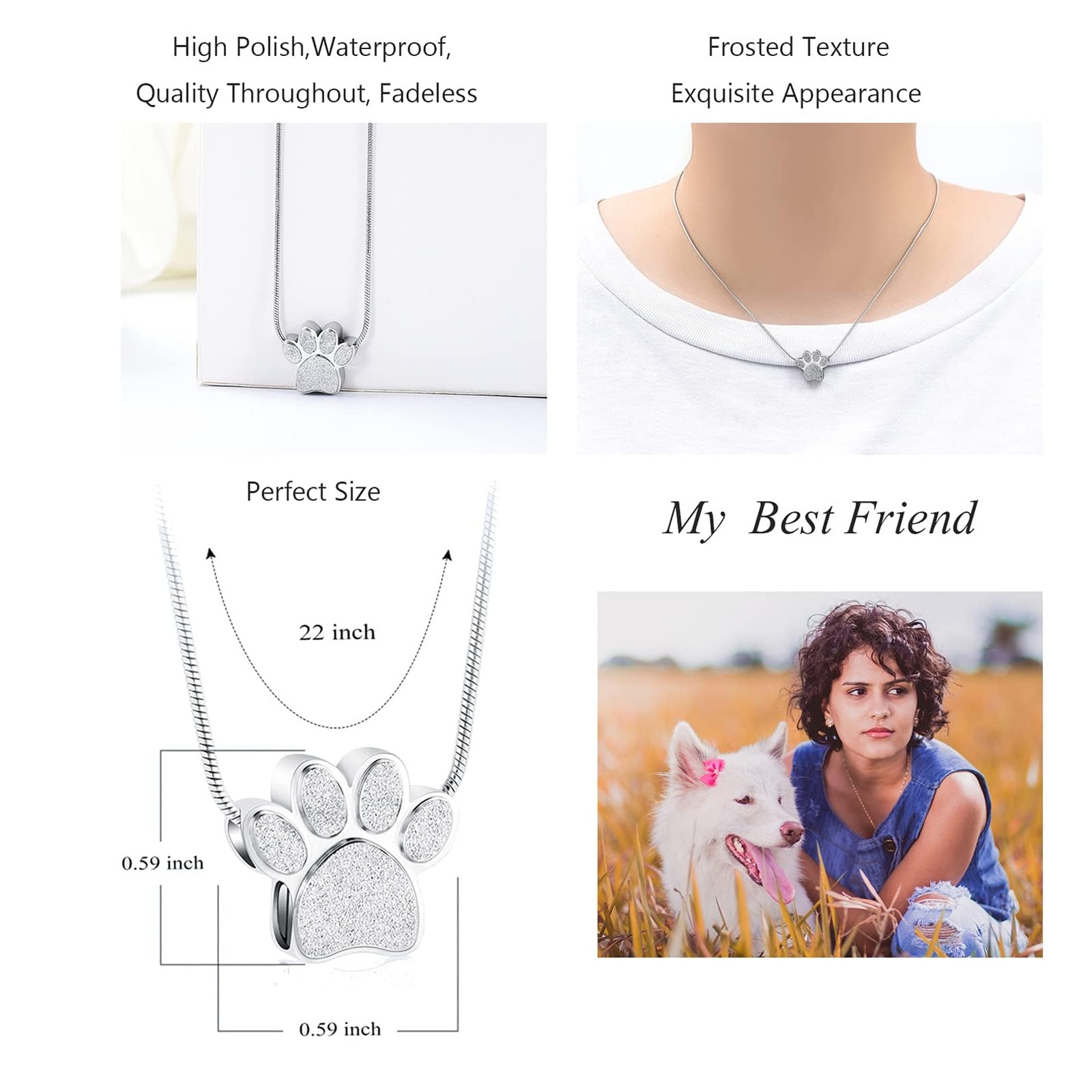 Hearbeingt Pet Cremation Jewelry For Ashes Urn Necklace Paw Print Pet Keepsake