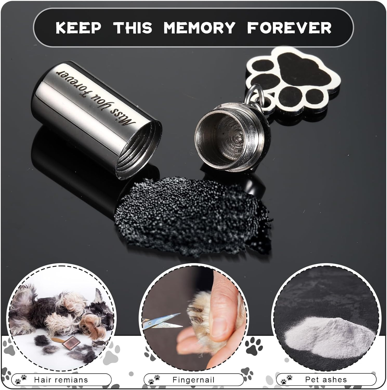 4 Pcs Pet Ashes Keepsake Keychain for Dog Pet Ashes Urn with 4 Pcs Filling Tools