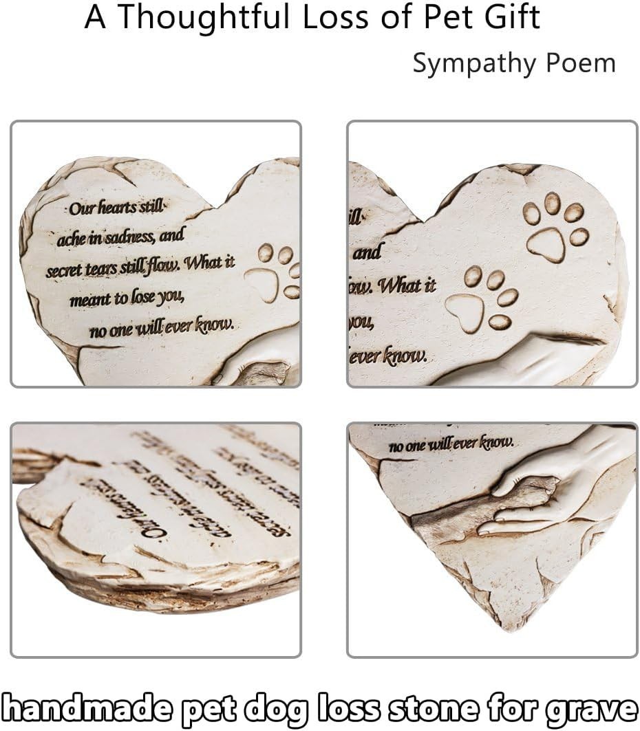 Heart-Shaped Dog Memorial Stone – Handcrafted Resin Sympathy Gift, 9.7″ x 9.3″