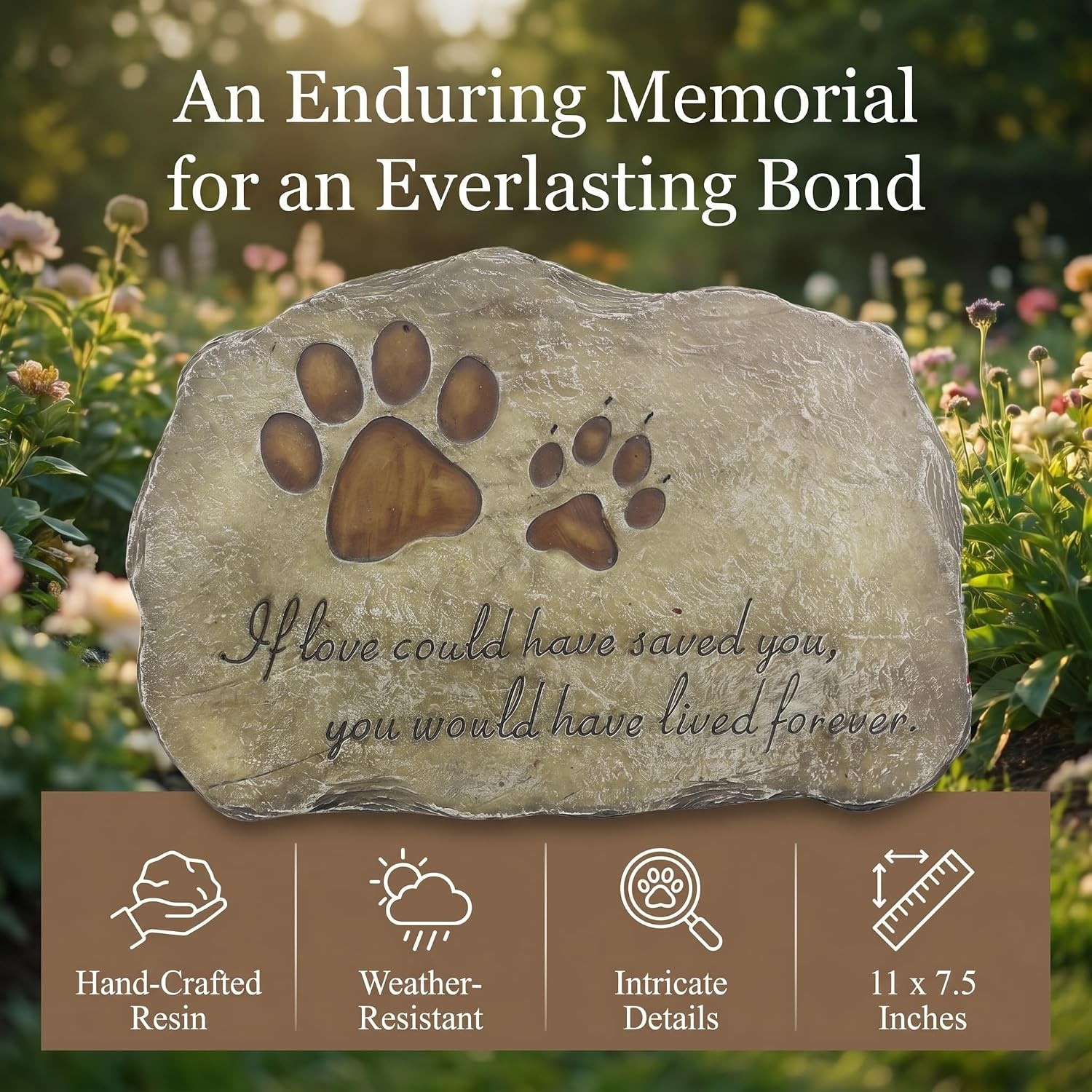 Paw Prints Dog Pet Memorial Stones, Pet Garden Stone Grave Marker for Dog or Cat