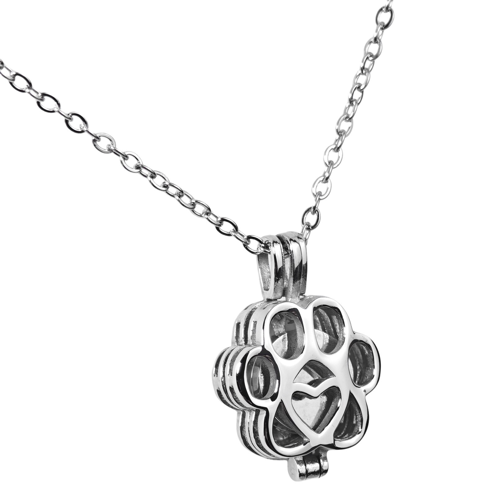 Silver Paw Print Heart Pet Ashes Memorial Necklace with Inner Box For Dog&Cat