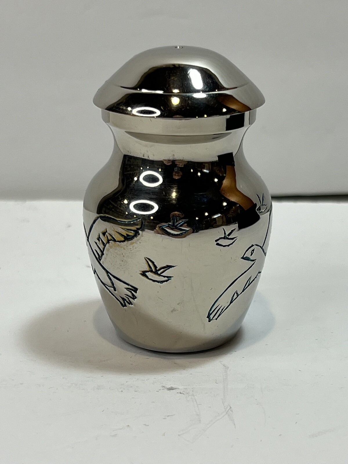 Miniature Metal Silver Plated Urn for Pet Ashes Clean 3 Inches Tall