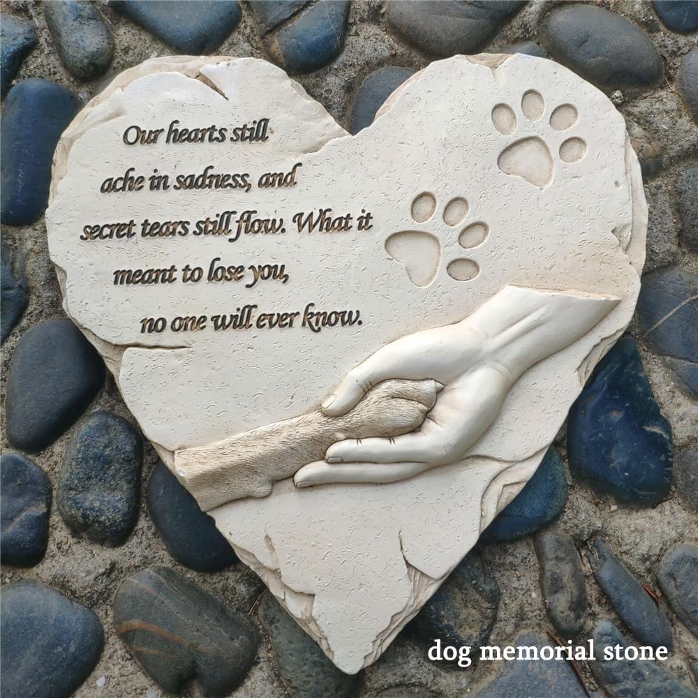 Heart Shaped Pet Memorial Stone Grave Marker for Dog or Cat, Pet Dog Garden Ston