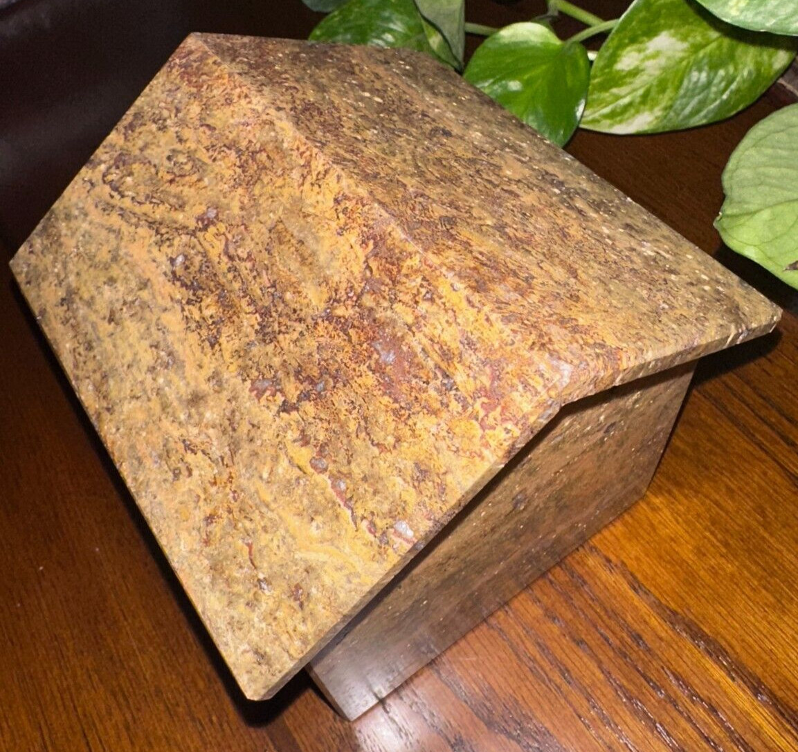 Natural dark travertine pet urn memorial for dog cat cremains handmade doghouse