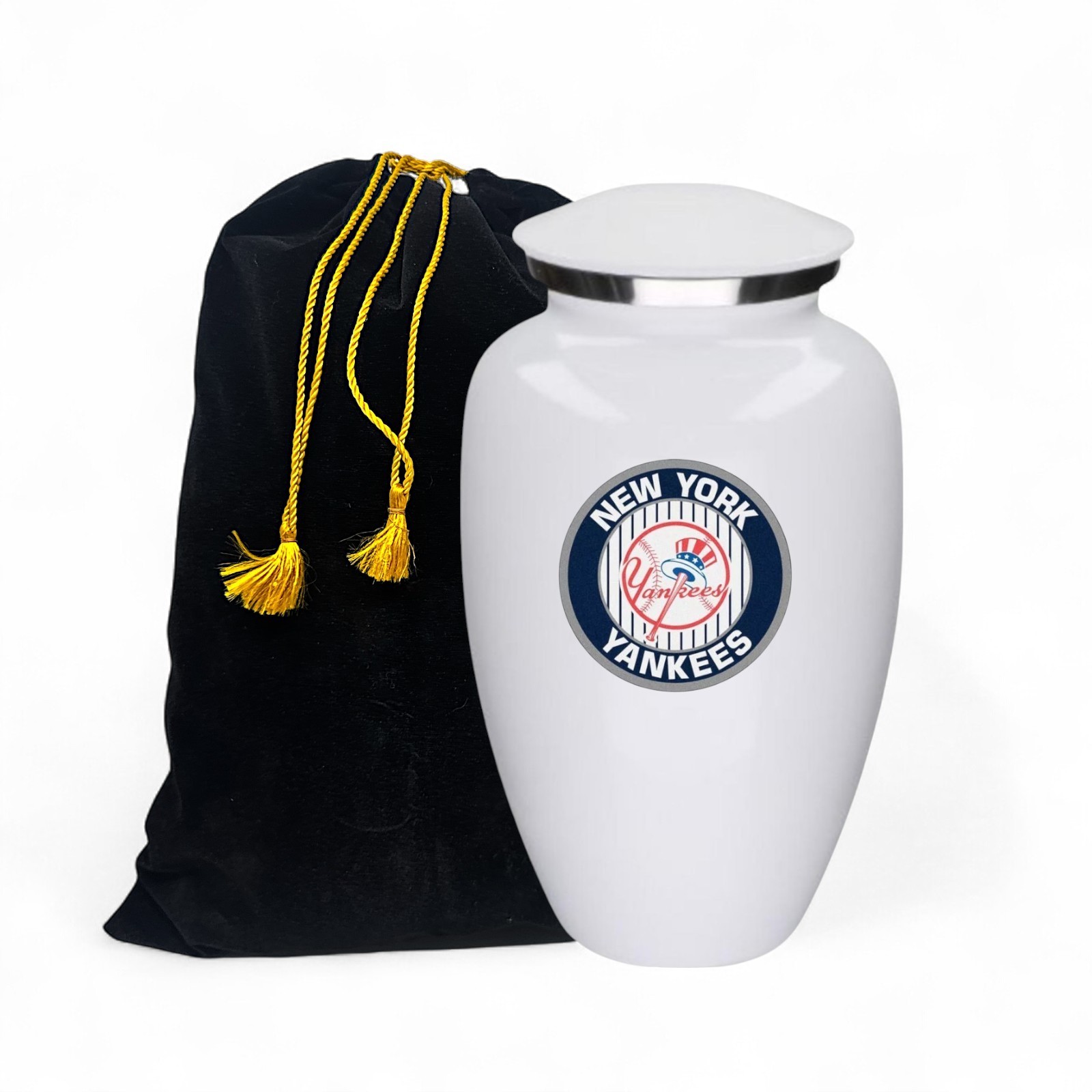 Large Aluminum New York Baseball Theme Cremation Urn Adult Human Ashes w/Bag