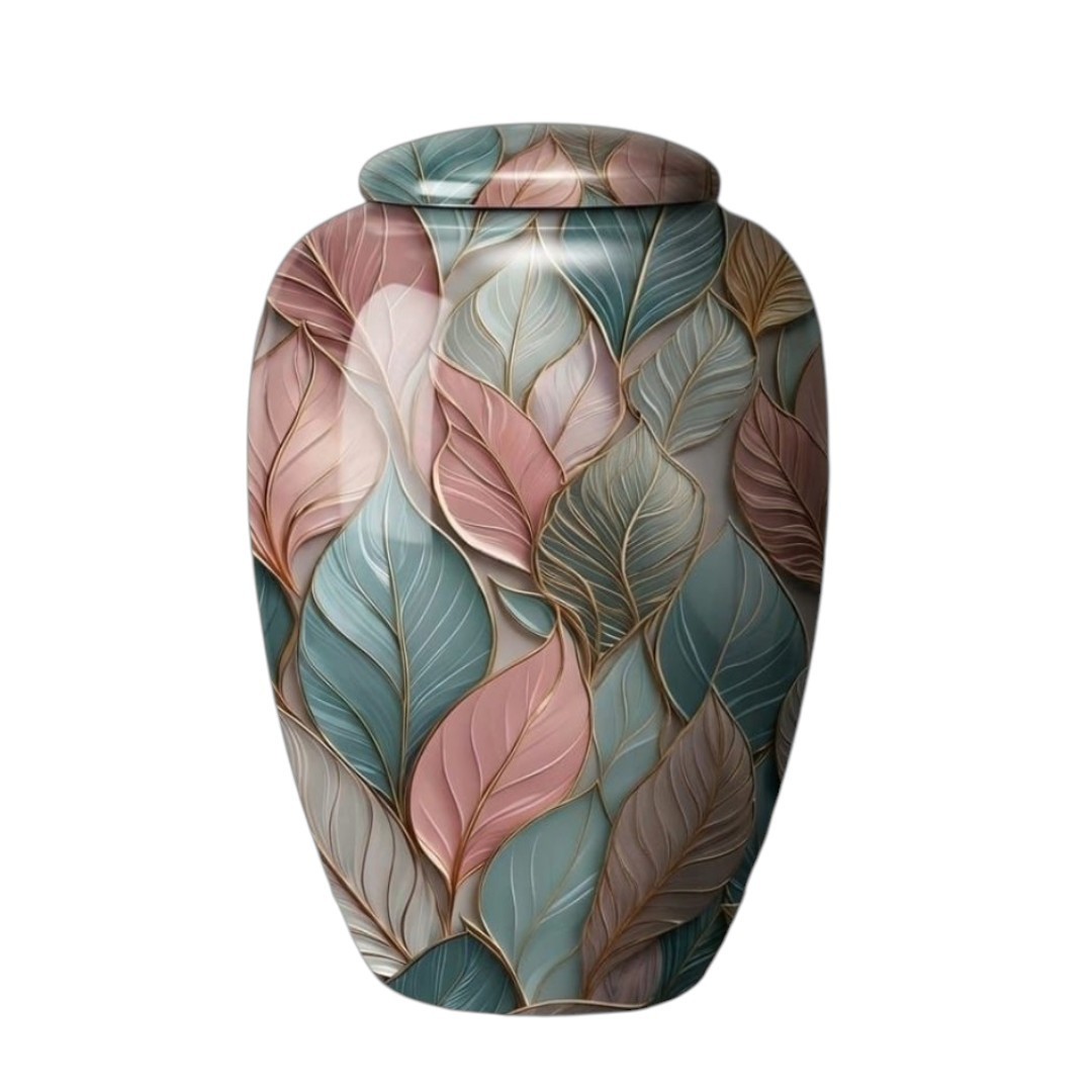 Pastel Leaf Cremation Urn for Human Ashes – Adult Large 190 Cu/In Memorial + Bag