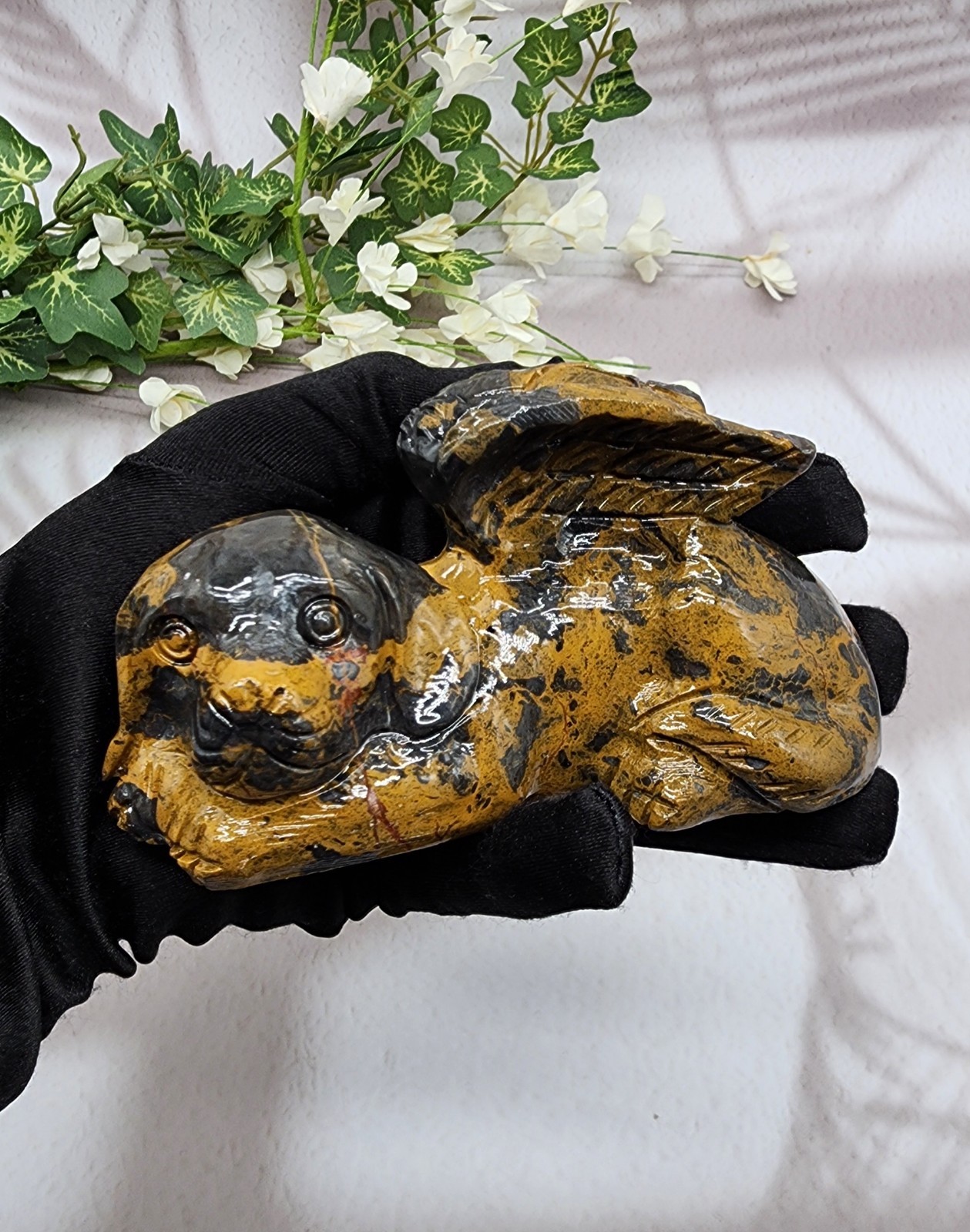 Mountain Jasper Winged Angel Dog – Pet Memorial Statue, Gemstone Pet Loss Gift