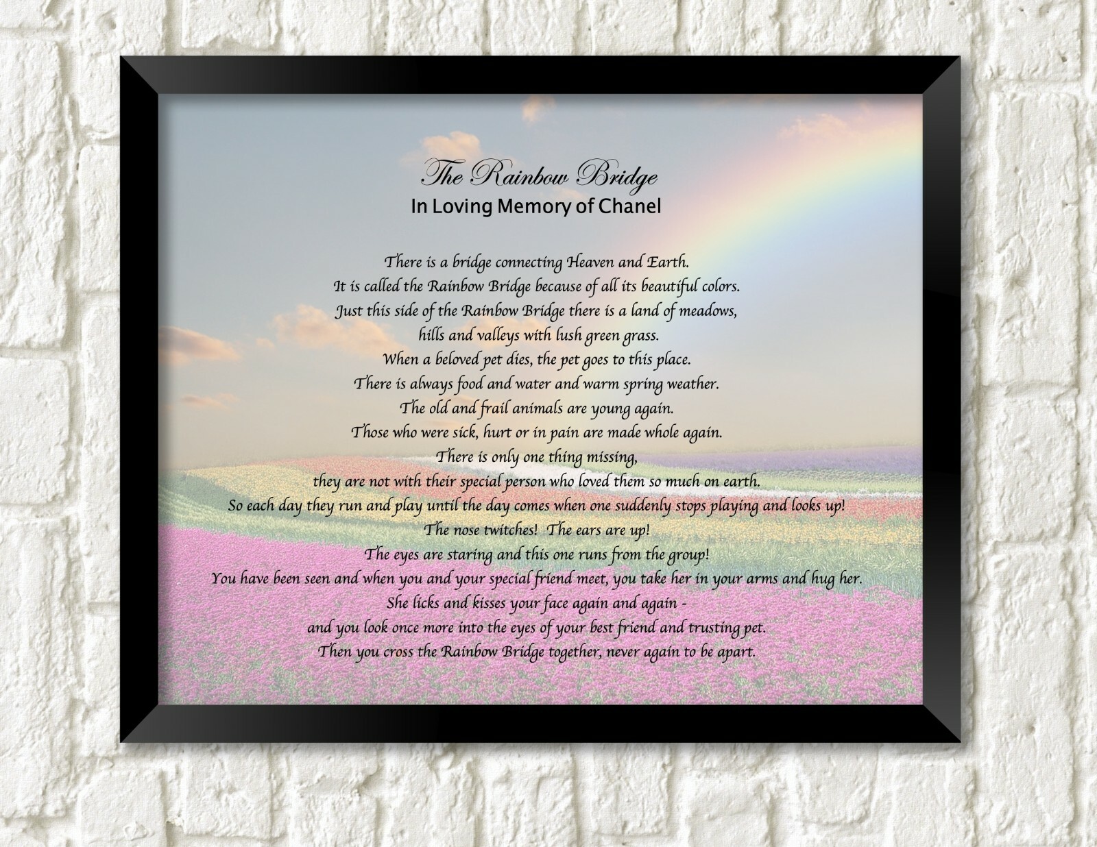 Pet Memorial Poem RAINBOW BRIDGE Personalized UNFRAMED Art Print Gift Dog, Cat