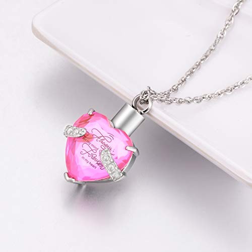 Crystal Urn Necklace for Human Ashes Heart Birthstone Memorial Cremation Pink