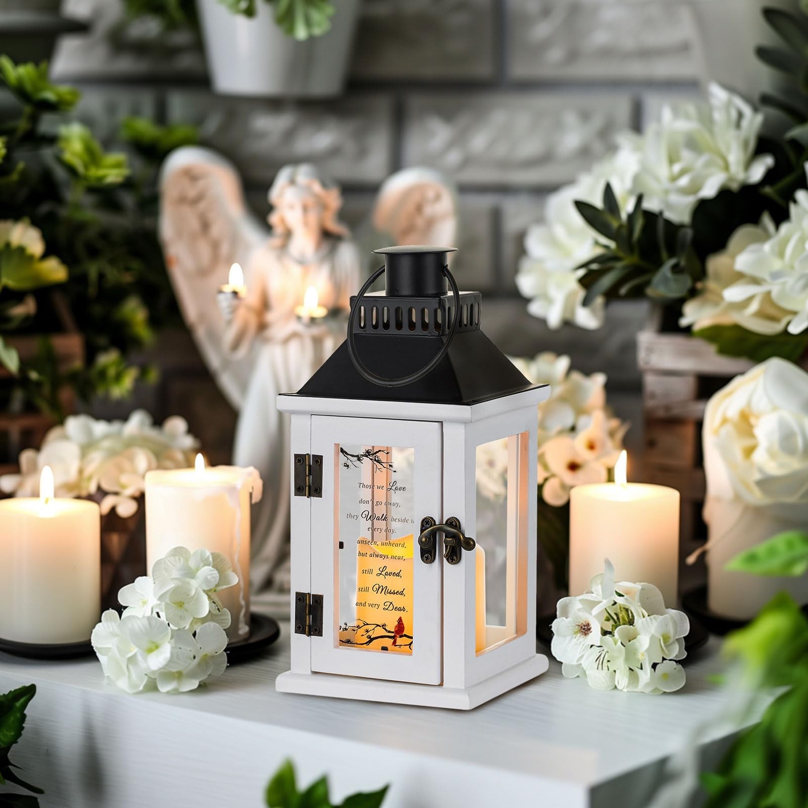 White Memorial Lantern with LED Candle – Sympathy Gifts for Loss of Loved One…