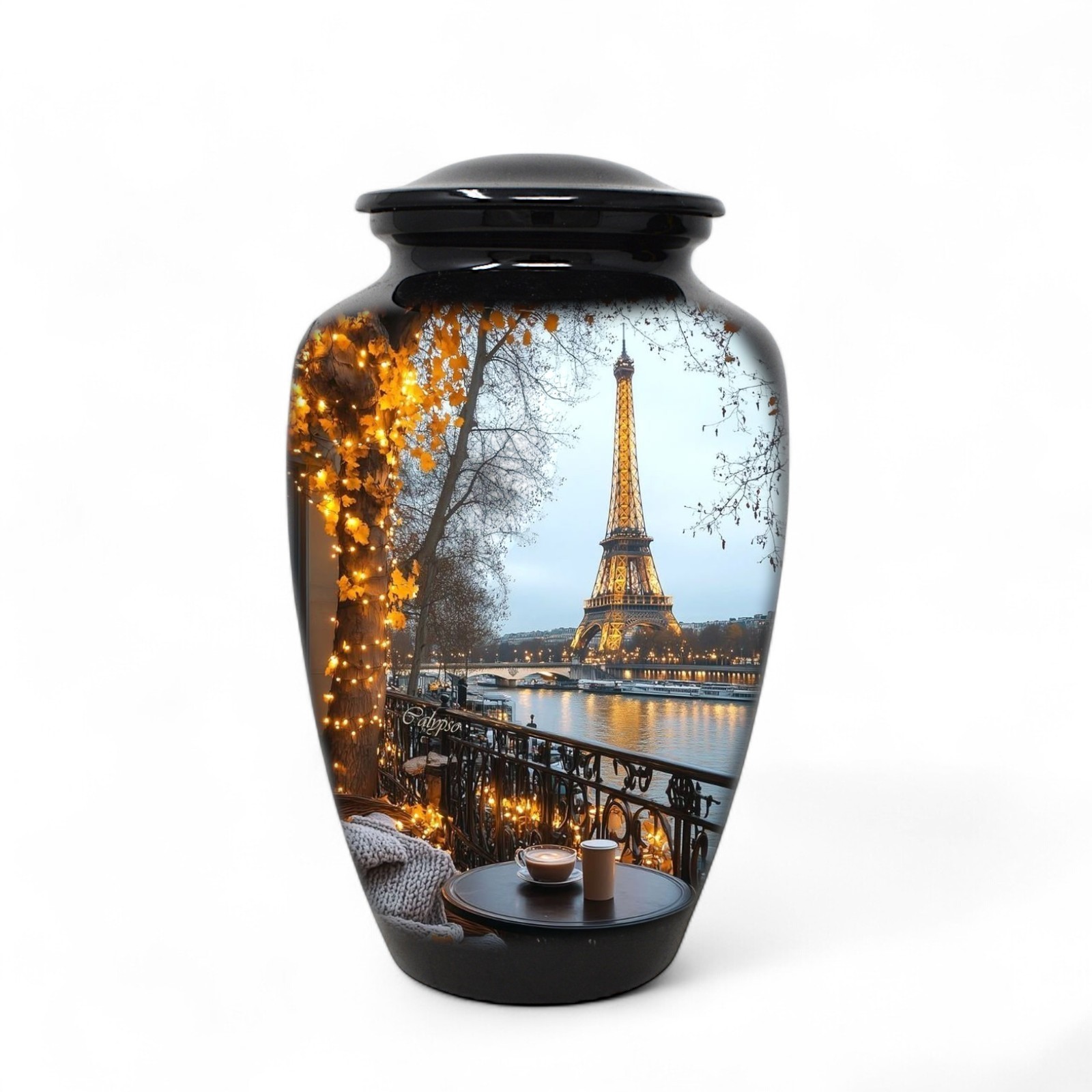 Large Adult Urn for Human Ashes Paris Eiffel Tower Urn with Velvet Bag