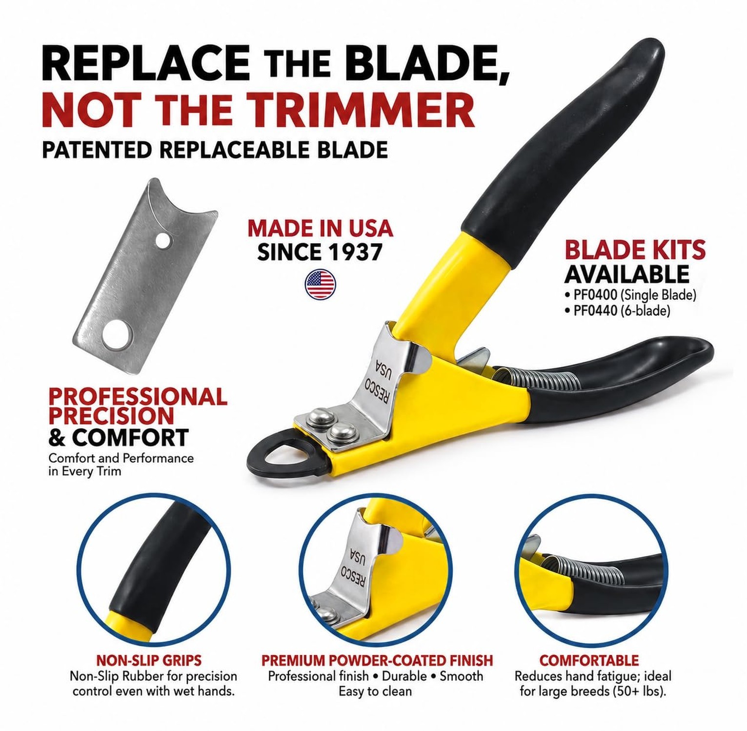 Resco Deluxe Dog Nail Clippers for Large Dogs – Professional USA-Made Guillot…