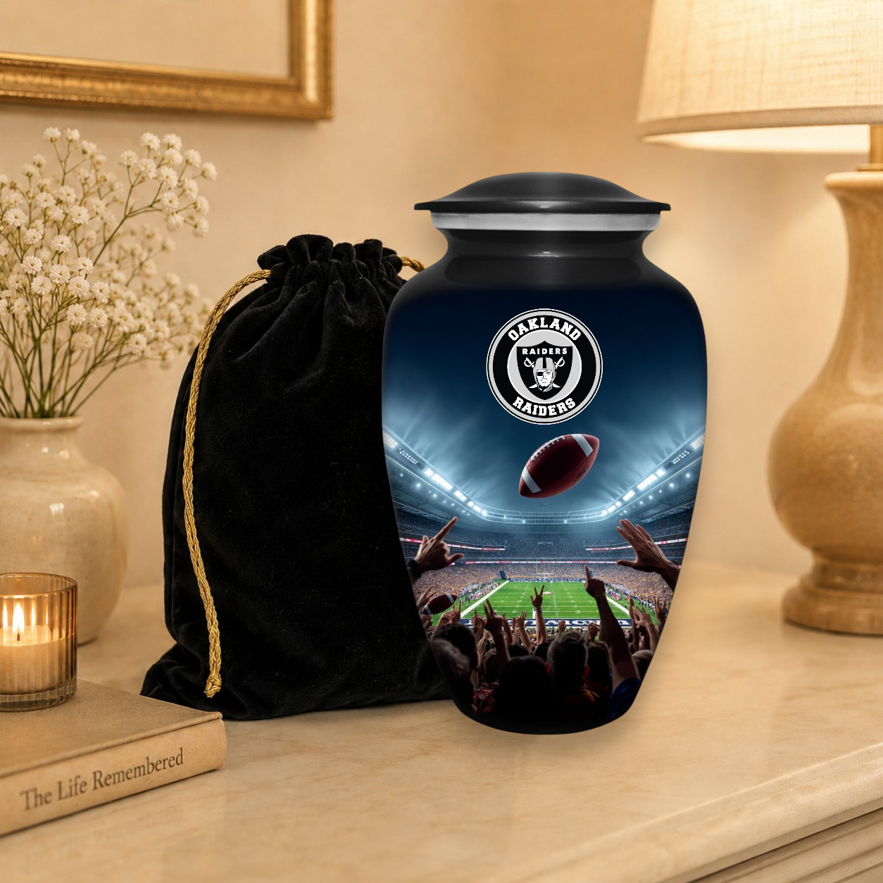 Football Cremation Urn for Human Ashes Adult Large Oakland Raiders Urns 10.5″