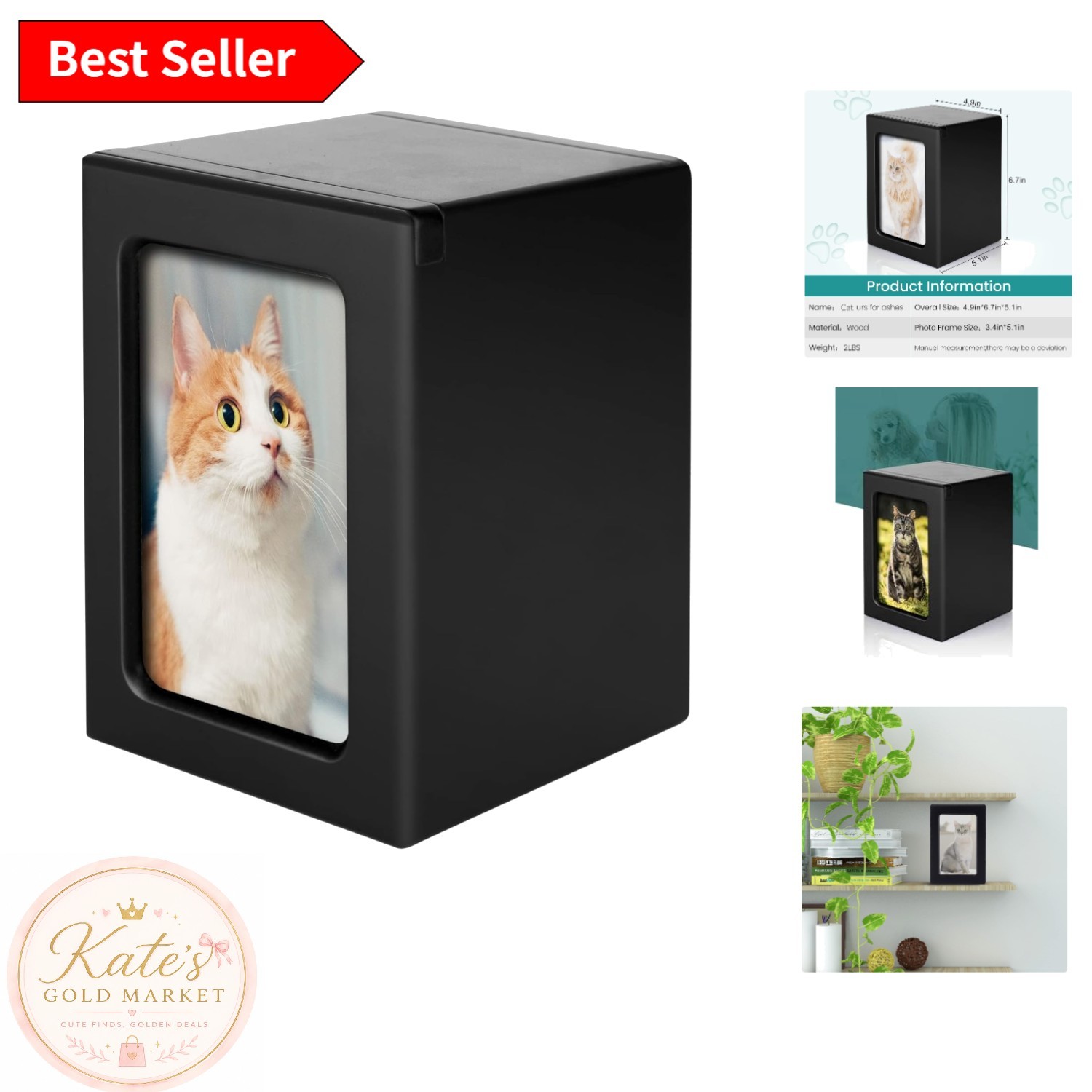 Elegant Wooden Pet Cremation Box with Photo Frame – Large for Pets Up to 80 lbs