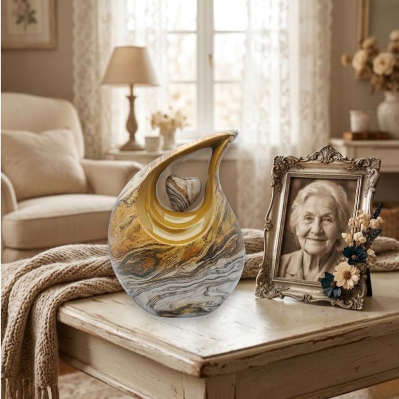 Gold & Brown Marble Teardrop Aluminum Cremation Urns Adult Human Ashes