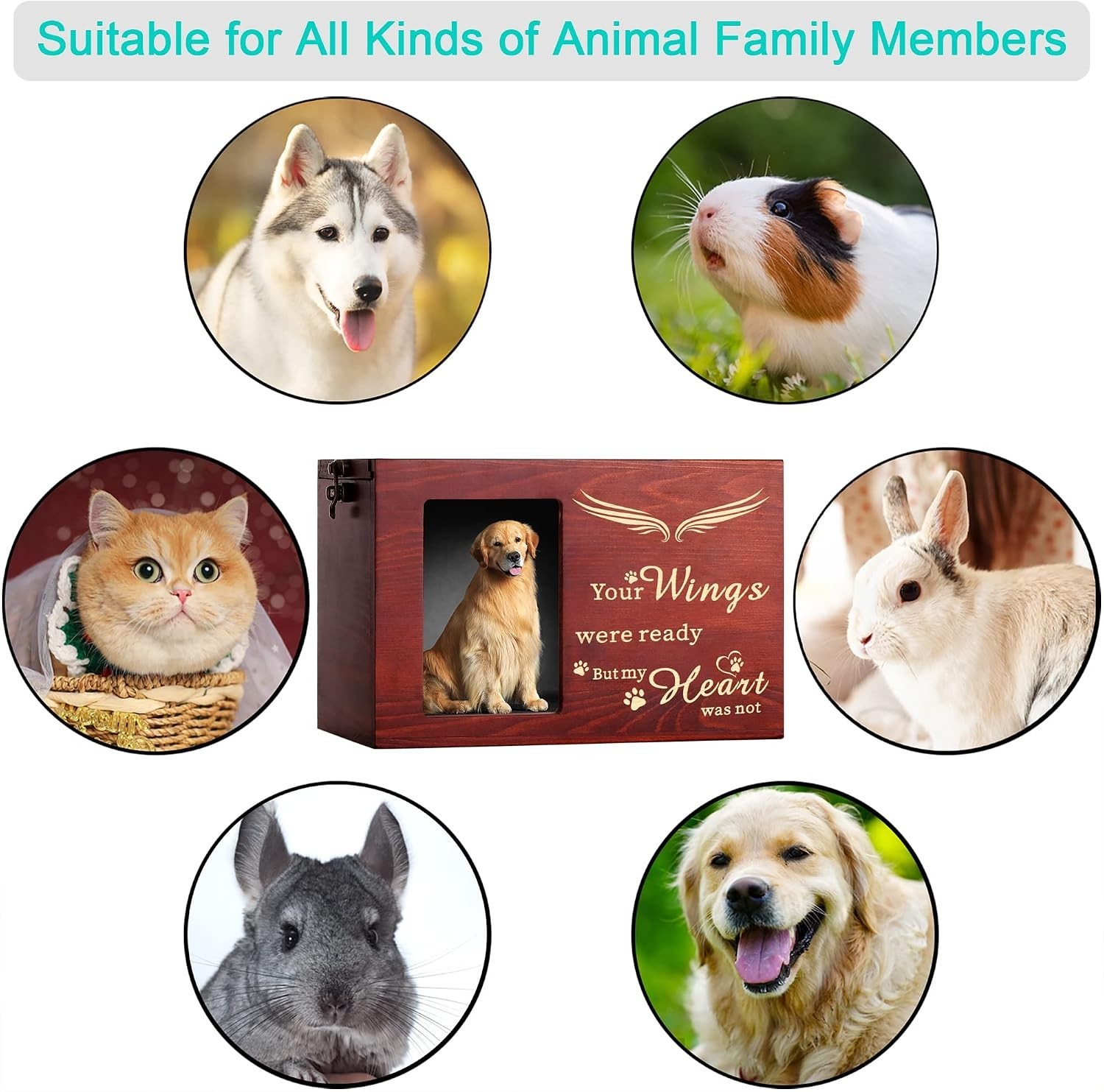 Handcrafted Pine Wood Pet Cremation Urn with Flannel Lining and Photo Display