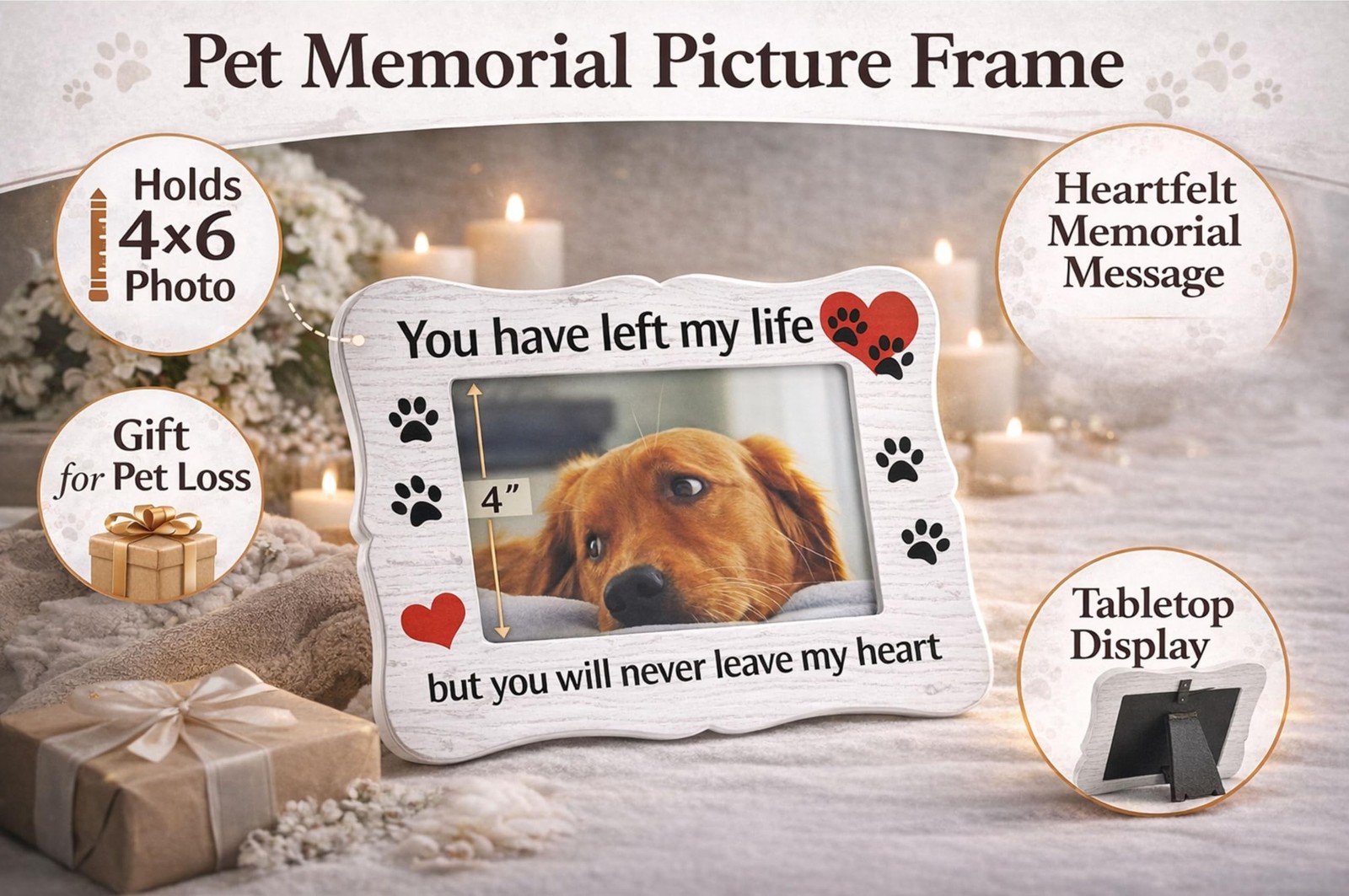 BANBERRY DESIGNS Pet Memorial Picture Frame 4×6 – Loss of Pet Sympathy Gif