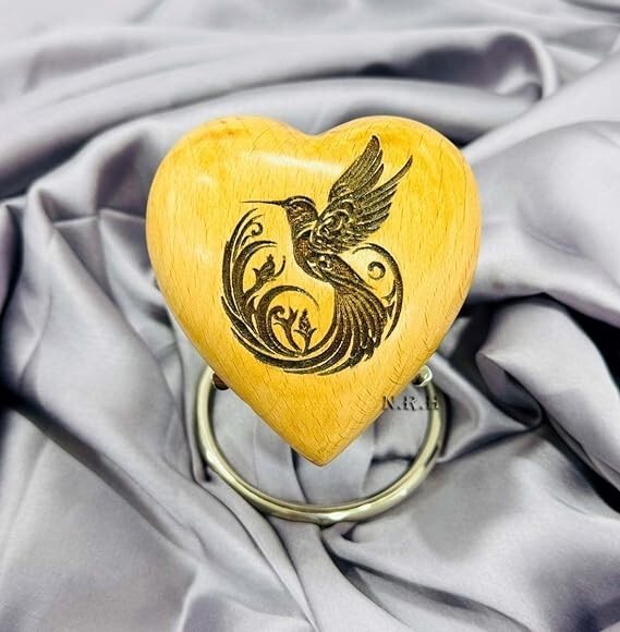 Hummingbird Wooden Heart Urn – Hummingbird Heart Keepsake Urn for Ashes – Mini