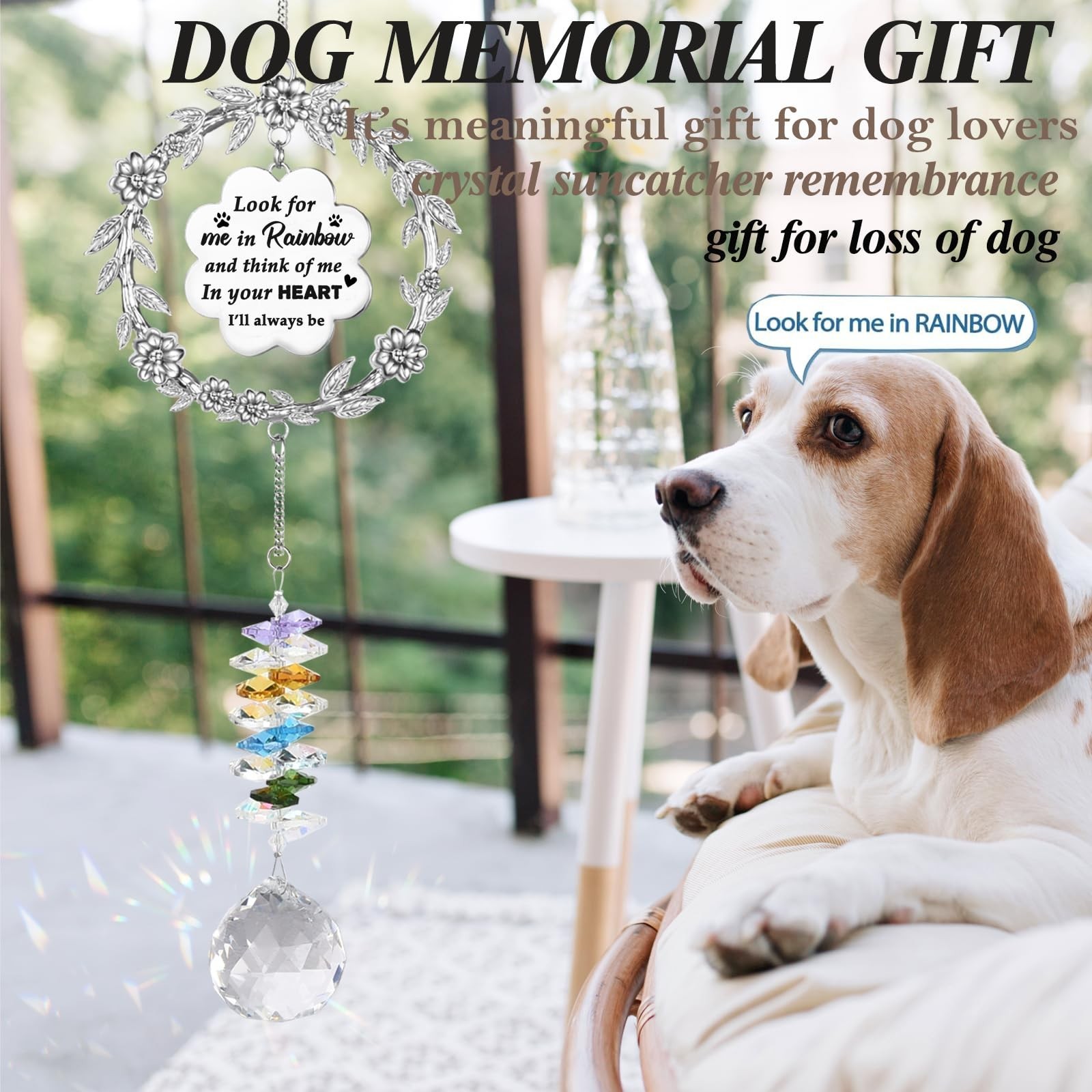 Dog Memorial Sun Catcher – Paw Print Sympathy Gift for Dog Lovers, Crystal Su…