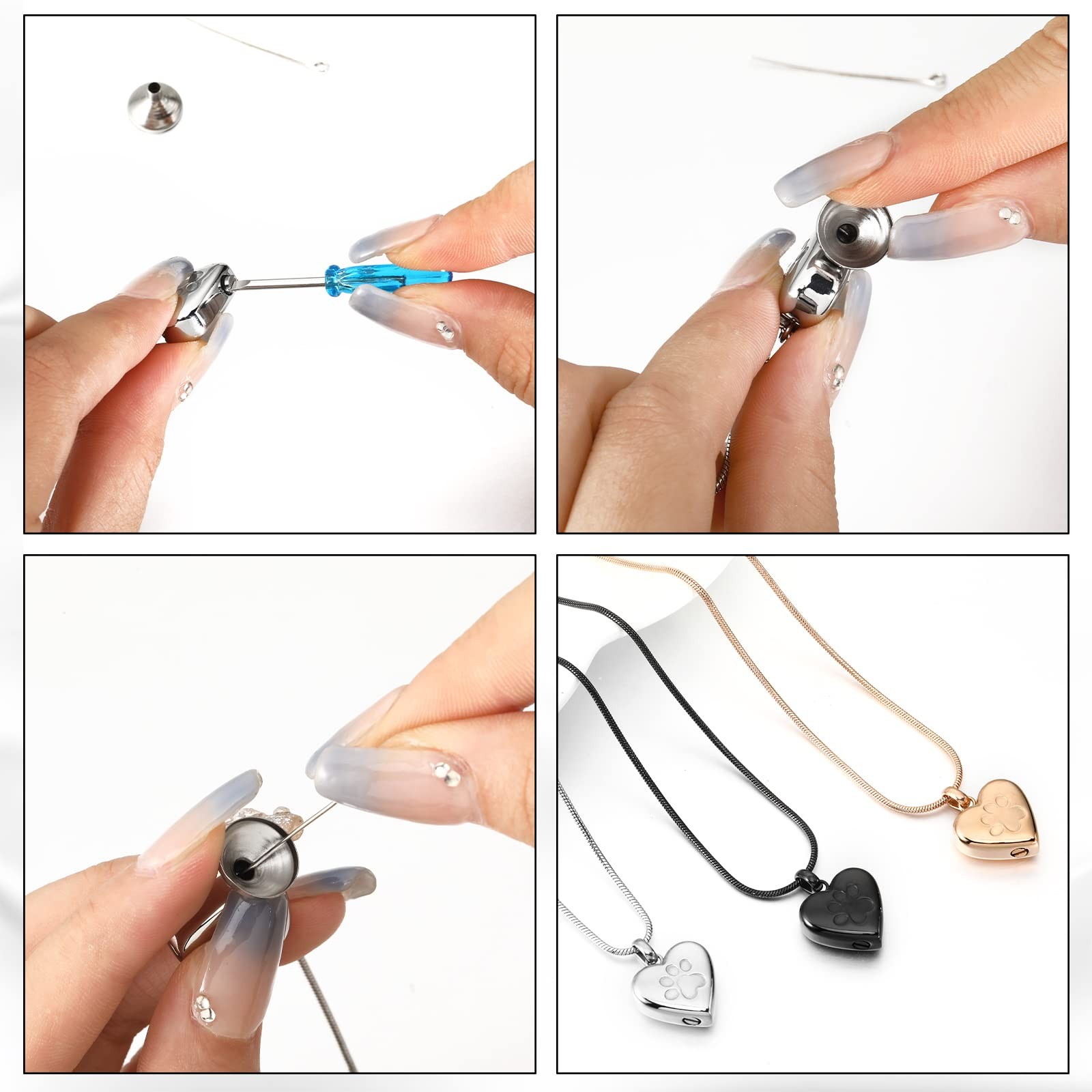 3 Pcs Pet Ashes Necklace for Dogs Urns Cremation Jewelry Paw Print Heart Stai…