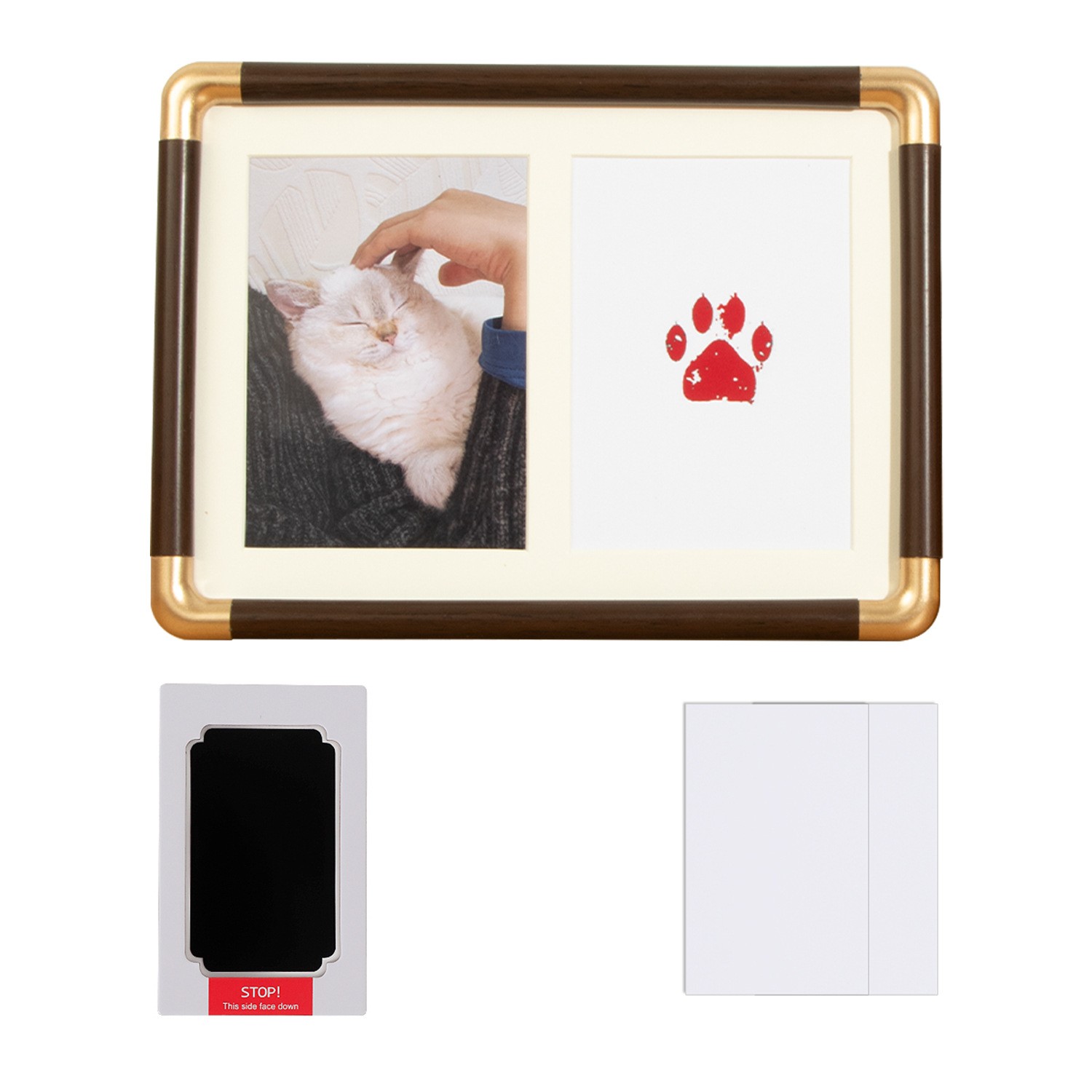 7/8/10″ Pet Paw Print Memorial Frame Cat Dog Inkless Pad Bronze Corner Display