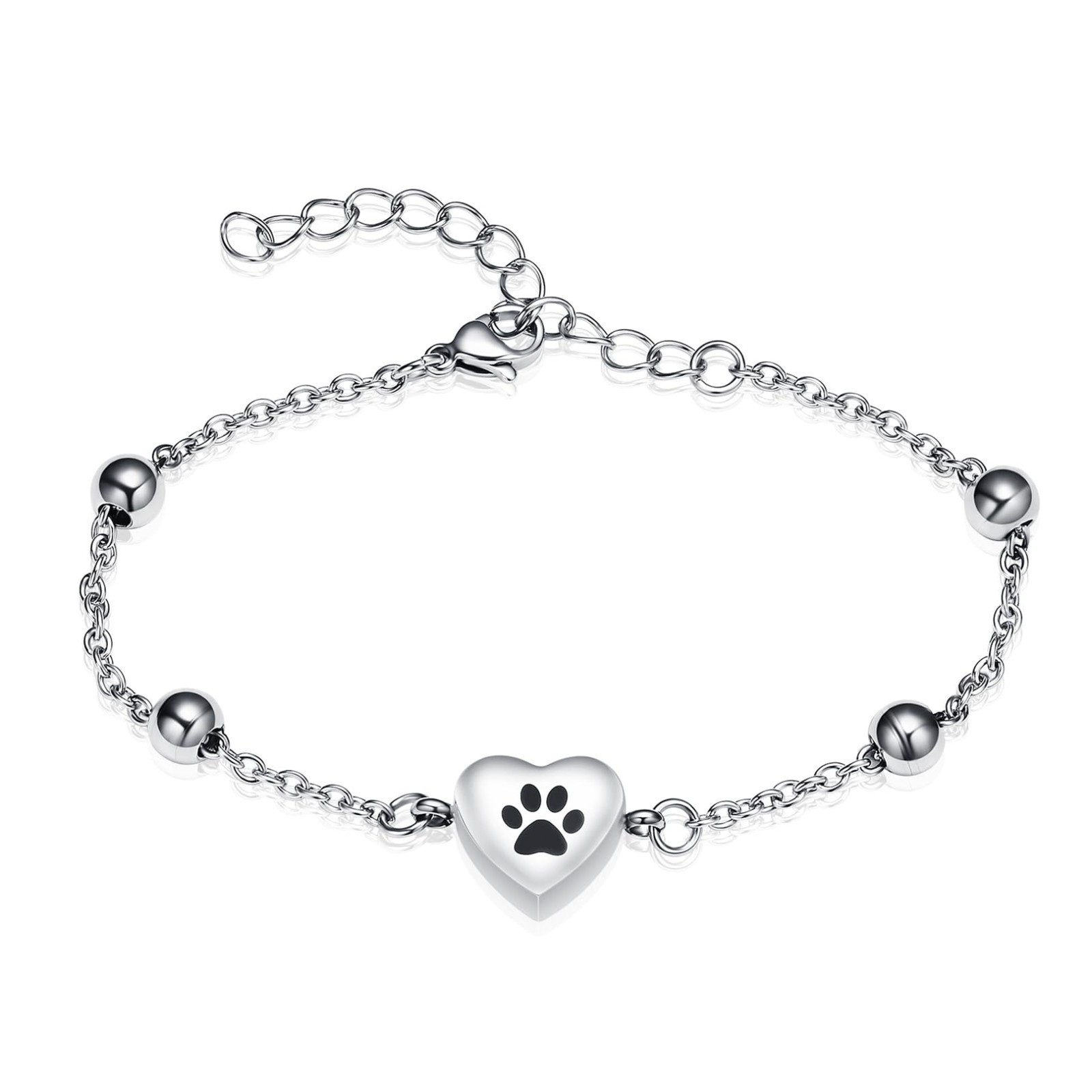 Pet Paw Urn Bracelet for Ashes – Adjustable Heart Cremation Jewelry for Dogs & C