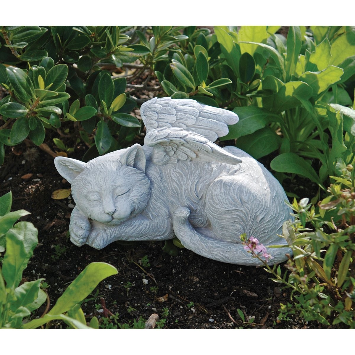 Cat Angel Pet Memorial Statue – 10″ Tribute Grave Marker, Antique Stone Finish