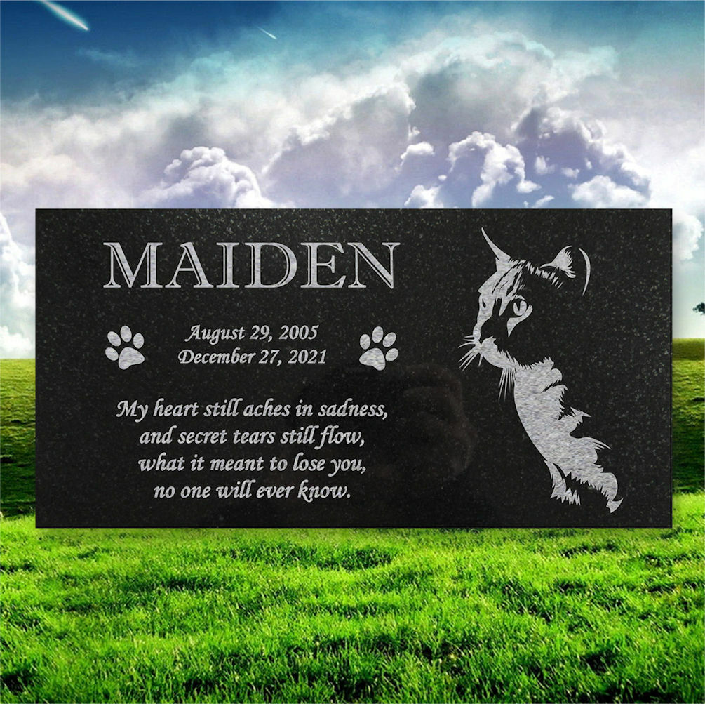 Personalized Cat Memorial – Granite Stone Pet Grave Marker – 6×12 – Maiden