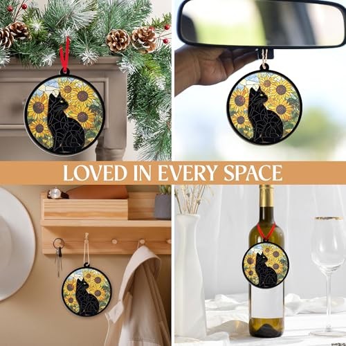 Christmas Black Cat Gifts for Women – Suncatcher Black – Sunflower Cat