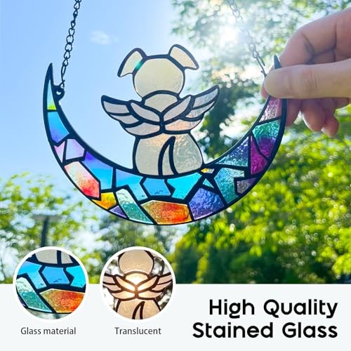Stained Glass Angel Dog Memorial Suncatcher, Dog Remembrance Gifts for Pet