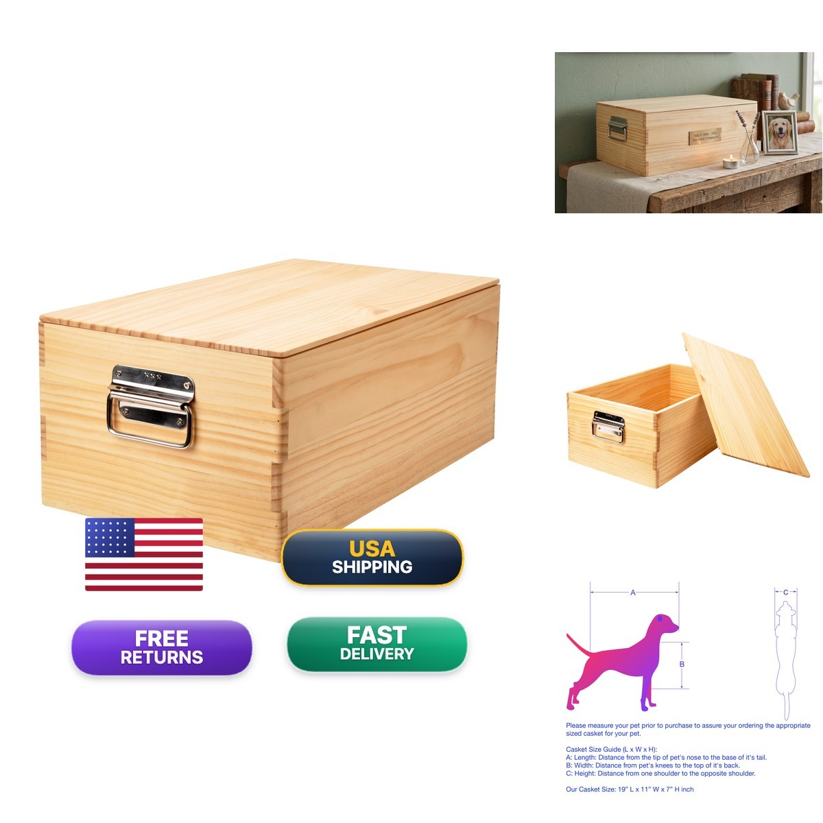 Eitida Pet Casket Burial Pet Loss Coffin Pet Memorial For Dogs Cats And Animals
