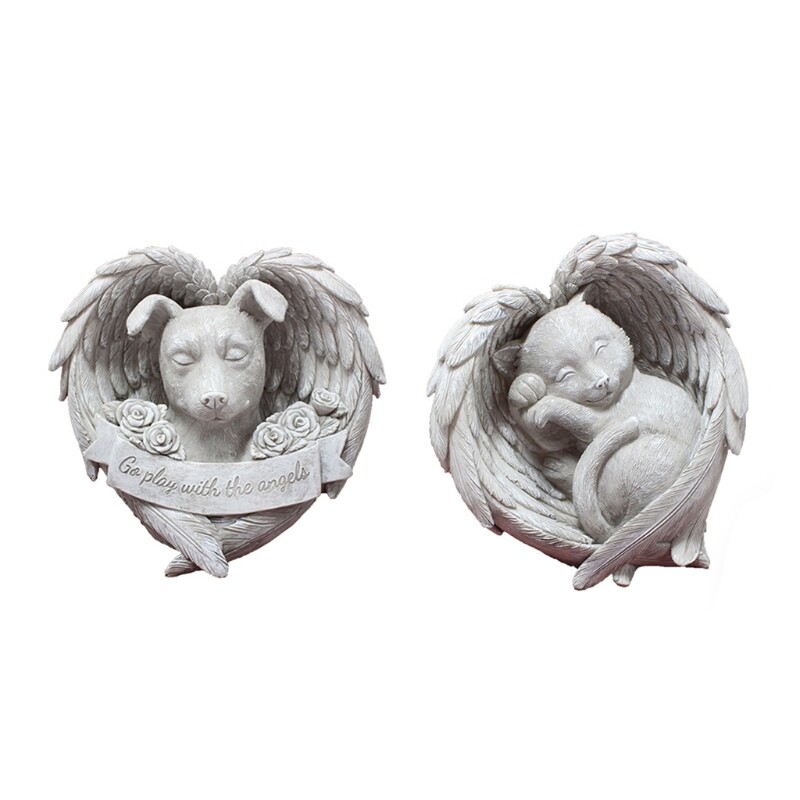 Pet Dog for Cat Monument Angel Wing Memorial Tombstone Resin Statue Ornam